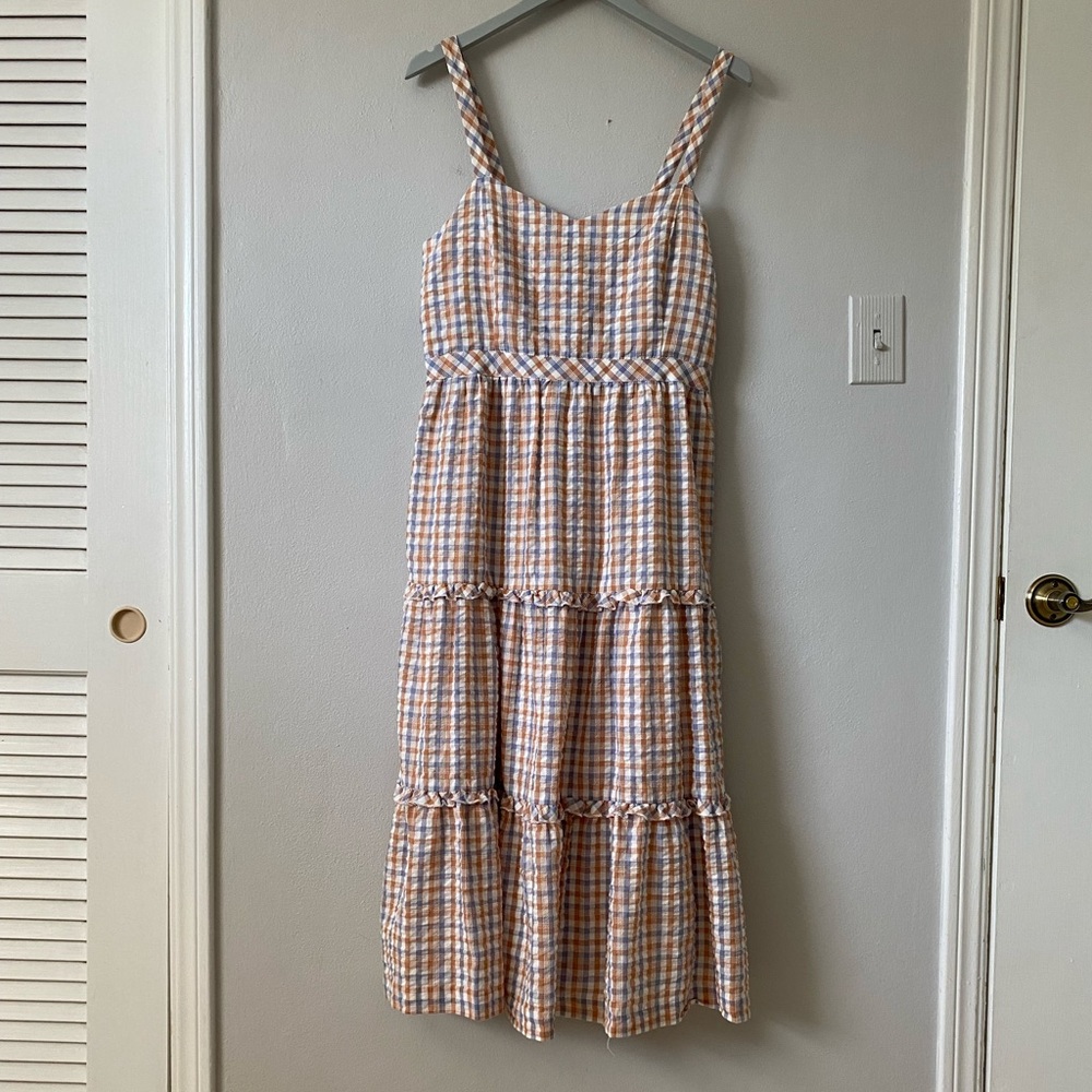 Madewell Gingham Sweetheart Ruffle-Tiered Dress